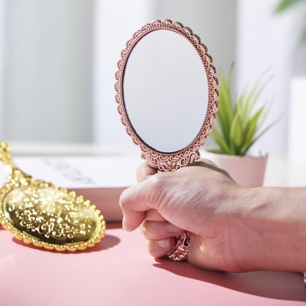 Leicht Luxuriöser Handspiegel im Europäischen Retro-Stil - Tragbarer HD-Make-up-Spiegel mit gemustertem Design für Zuhause und Badezimmer