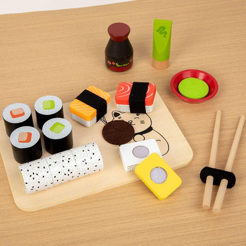 Funny Design Simulation Sushi Toy Sturdy Wooden Pretend Play Food Set Wooden Food Set  Pretend Play