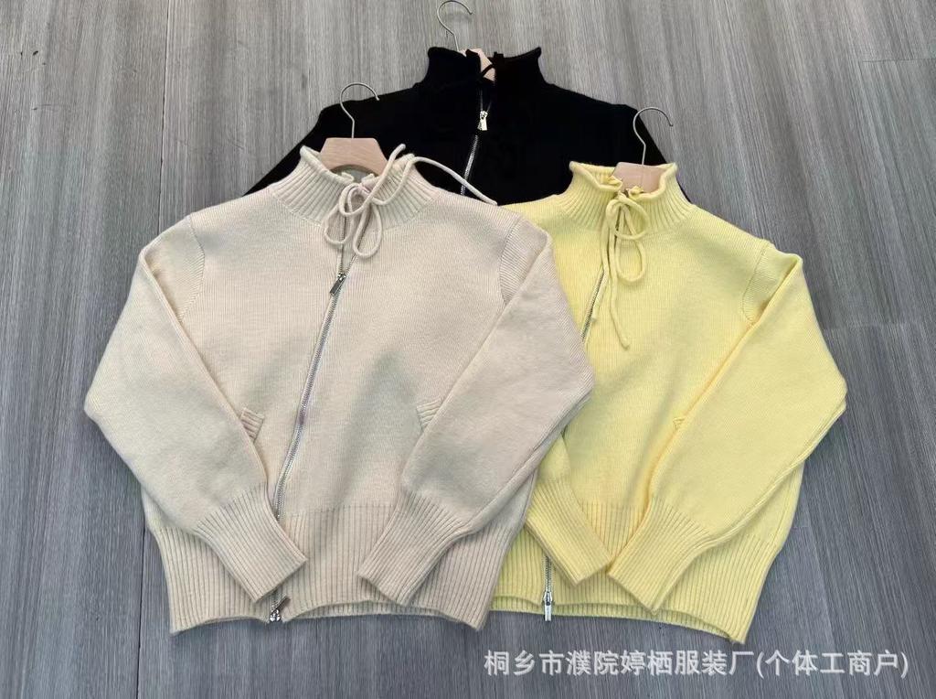 Korean Lazy Style Design Sense Knitted Cardigan Zipper Sweater Jacket Women's New Autumn and Winter Short Long Sleeves