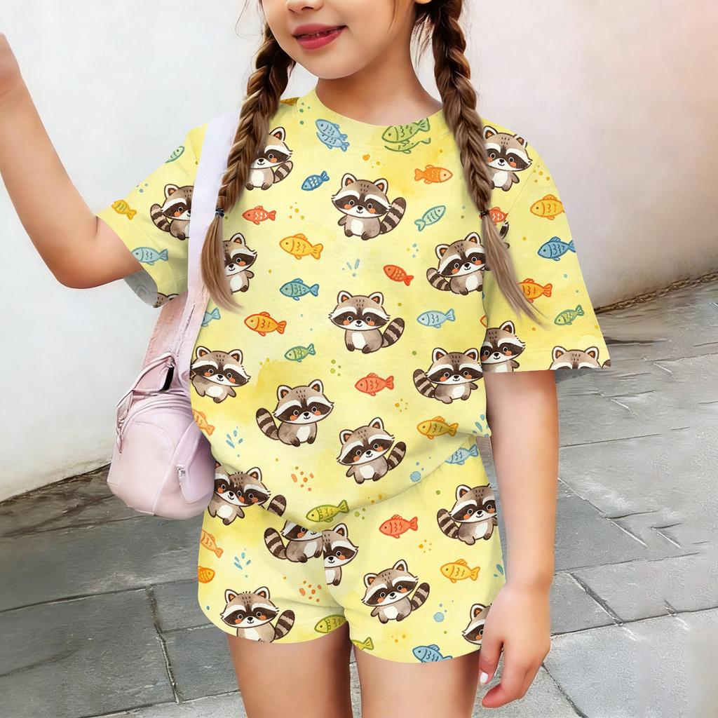 Kids Casual Short Sleeve Top and Shorts Set Lightweight Comfortable Soft Fabric Animal Print Summer Outfit for Boys and Girls