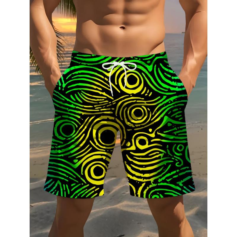 Men s Beach Shorts Line Pattern 3D Print S
