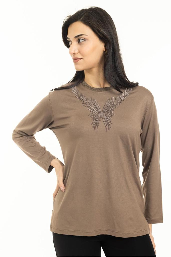 Damska Bluzka Duży Rozmiar Nowy Sezon Średni Wiek i Powyżej Nowy Wzór Dzianina Kołnierzyk Lycra Matka Bawełna Czesana Bluzka 30520