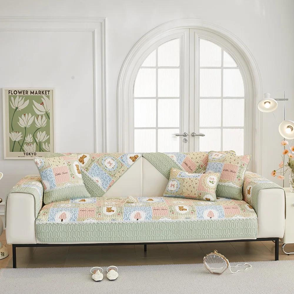 Ny Stil Året Runt Universal Soffmatta Twill Tvättad Bomull Halkfri Sittdyna Småblommig Dammtät Sofföverdrag Tyg