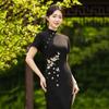Black Modern Chinese-Inspired Long Cheongsam Dress Women 2026 Stylish Everyday Wear