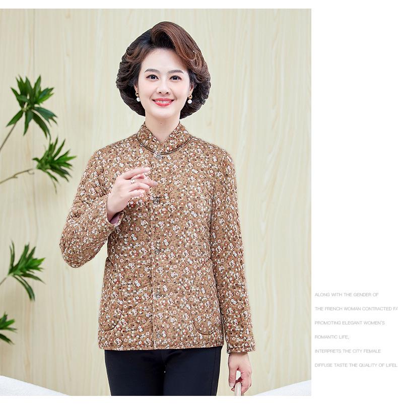 Mom's Floral Plush Winter Jacket - Thickened Cotton, Lightweight for Mid-Aged & Elderly