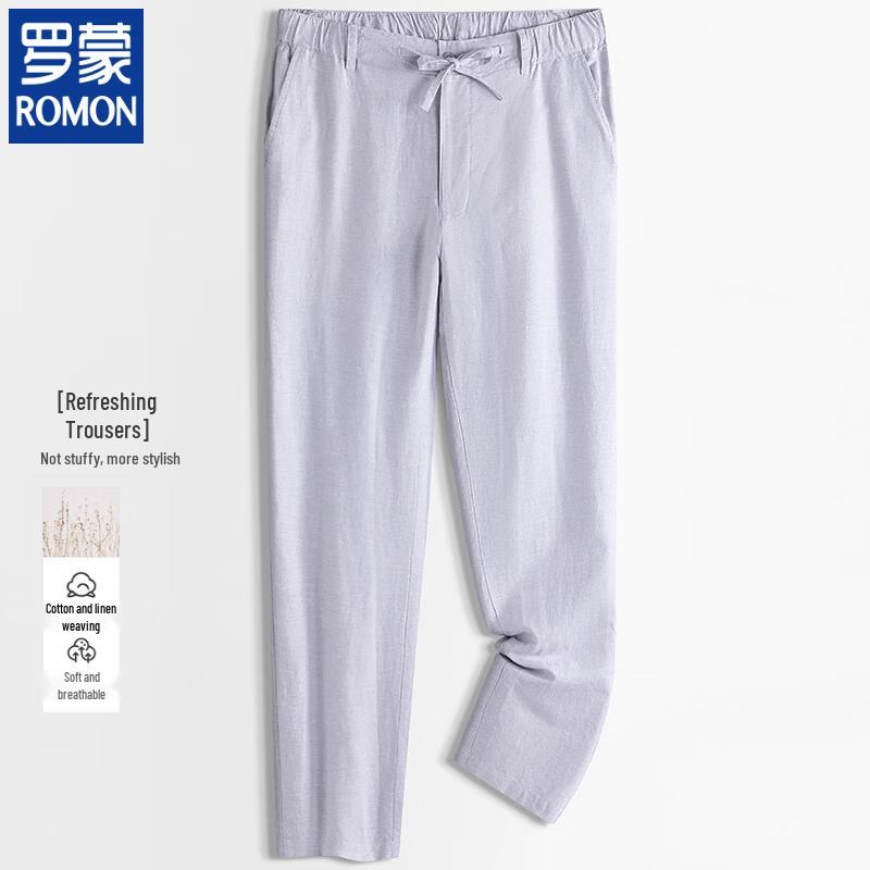 ROMON Men s Summer Linen Blend Casual Pants 3XL