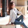 Vintage Plaid Women Blazer Jacket Notched Collar Single Button Female Suit Coat Outerwear Blaser Femme Summer Thin Small Blazers