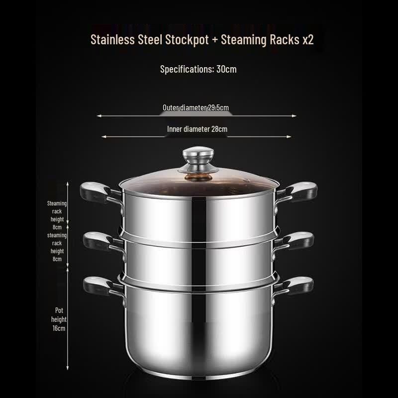 HANDUNYOU 30cm Anti-Scald Stainless Steel Soup Pot with Steamer