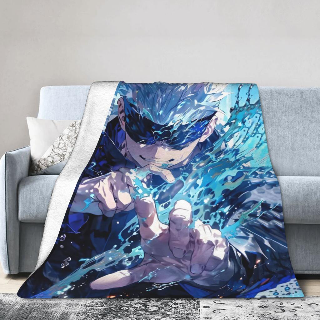 Super Soft BlanketKids Travel Gojo Satoru Jujutsu Kaisen Throw Blanket Flannel Bedspread For Couch Chair Sofa Bed Cover
