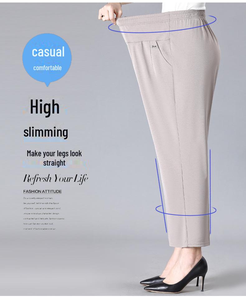 Dames Plus Size Effen Kleur Dunne IJszijde Negenminutenbroek Zomer Bovenkleding Rechte Casual Broek