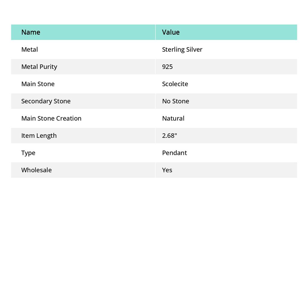 Scolecite Handmade 925 Sterling Silver Jewelry Pendant 2.68" C3e67