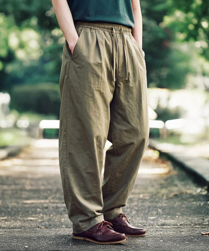 FP142 Summer Bio Wide Elastic Waist Pants Khaki Gray Kjlp1574