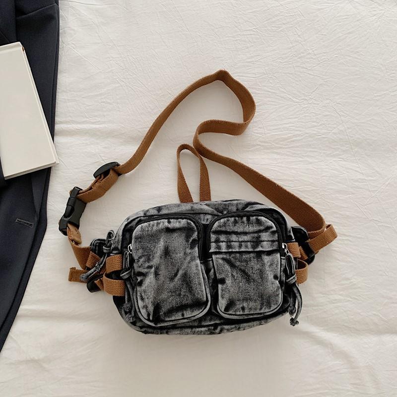 Geantă Crossbody Geantă pentru Telefon Mobil pentru Femei Geantă de Umăr din Denim cu Buzunar Dublu