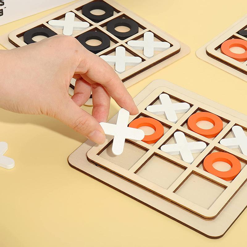 Toy Wooden Tic-Tac-Toe Chess Three Line OX Puzzle Board Party Table Games Building Blocks Toys For Kids Children Early Education
