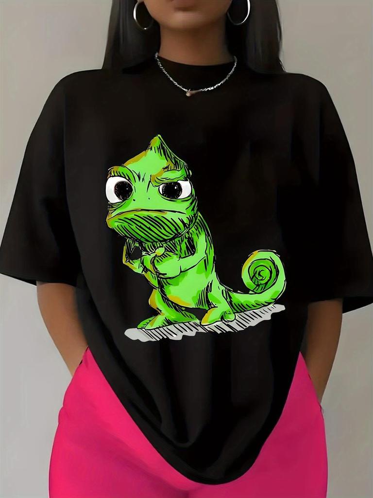 T-shirt Homme Grande Taille Pascal de Raiponce - Vert Vif Imprimé Dessin Animé Manches Courtes, Respirant Col Rond Décontracté & Sport, Lavable en Machine