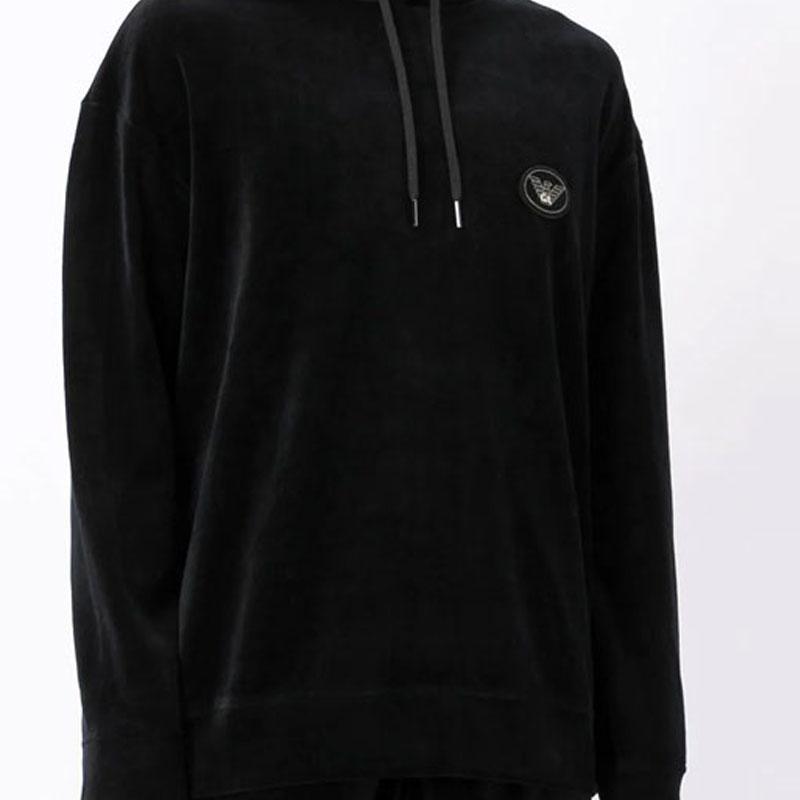 Emporio Armani Velvet Effect Logo Hoodie Men hoodies Black 6K1M89-1JDPZ-0999