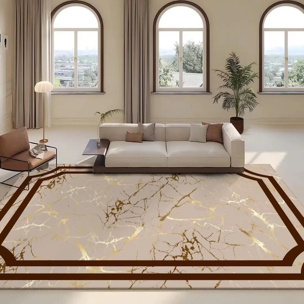 European Golden Living Room Carpet Luxury Commercial Hotel Decoration Large Area Rug for Bedroom Sofa Table Home Printing Mat