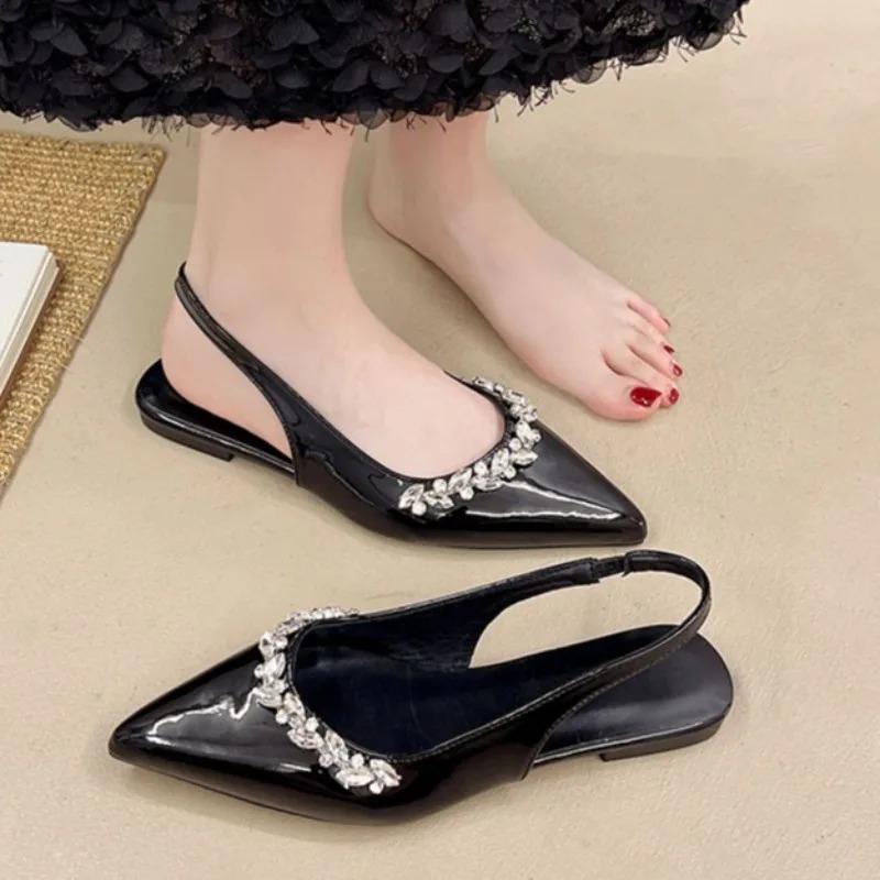 Mode Französische Spitze Flache Niedrige Absatz Sandalen Damen Sommer Outdoor Lässig Lederschuhe Damen Mode Strass Bequeme Flats