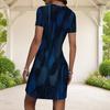 Women Plus Size Short Sleeve Round Neck Fitted Mini Dress Blue Abstract Print
