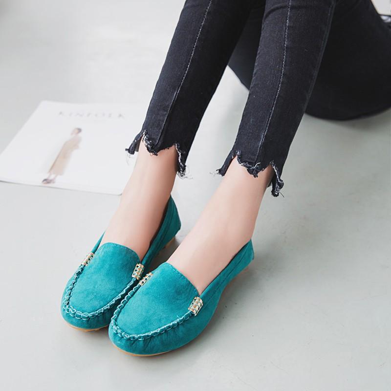 

Large size casual flat-soled single shoes, popular in 2024, medium mouth, round head, fashionable outer wear, lazy one-pedal single shoes 44 павлин голубой