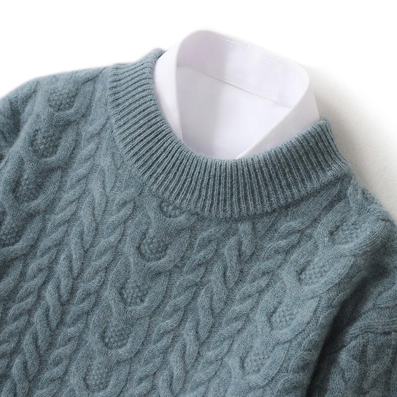 Men's Pure Wool Half High Neck Thick Pullover - Solid Color Loose Casual Knitted Cashmere Sweater