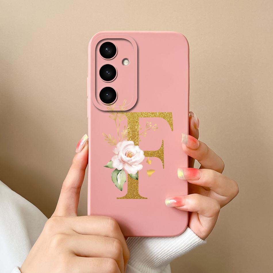 For Samsung Galaxy S25 Plus FE Case For Samsung S25 Ultra Rose Letter Back Cover Soft Liquid Silicone Anti Drop Phone Protectors