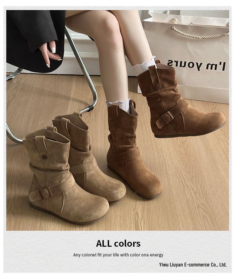 Women's Retro Ankle Boots: Hidden Heel, Western Cowboy Style, Slimming Push-Up, Martin Design - 2025 Autumn Collection