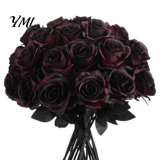Eleganti Decorazioni da Tavolo Rose Nere Realistiche in Seta con Lunghi Steli per Centrotavola di Matrimonio, Decorazioni Finte per Laurea di Casa di Halloween, Artificiali