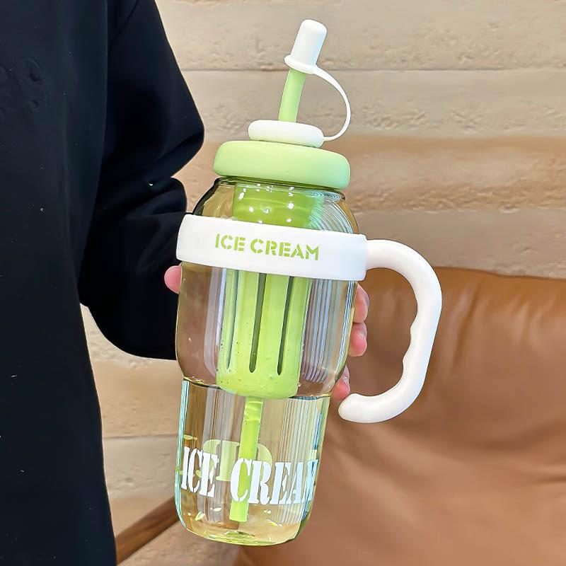 Trendy Oversized Tumbler - 32oz Summer Cup with Straw & Leakproof Lid - Cute Lucky Print Design for Travel, Beach & Outdoor
