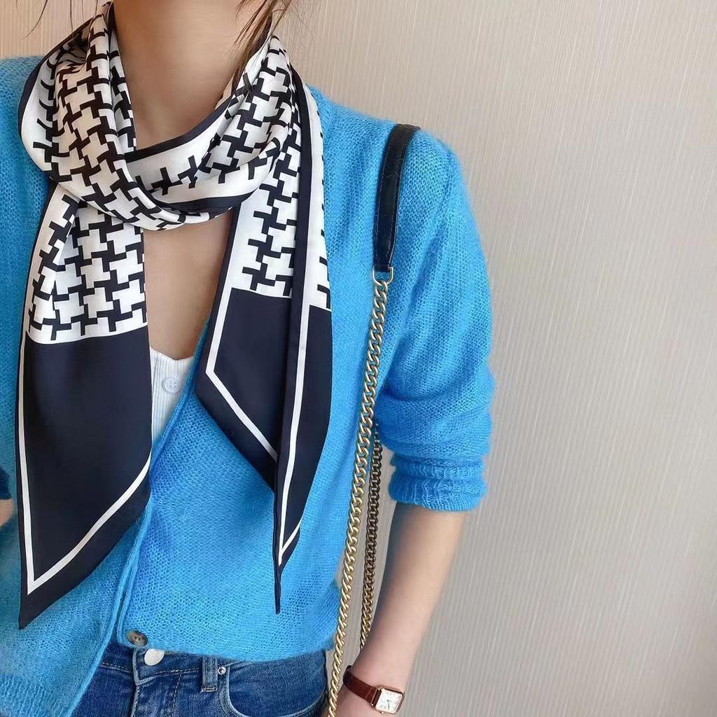 Luxus Design Pferde Muster Seiden Schal Stirnband Halstuch Foulard Weibliche Haarschals Nackenbinde Dünne Schals Weiches Satin Dame