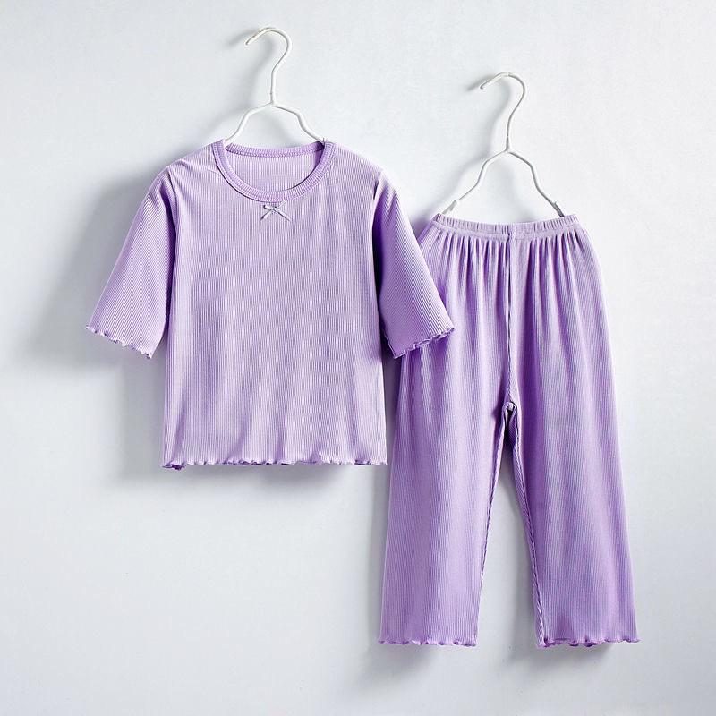 

Summer Girls Ice Silk Pajama Set: Thin Short-Sleeve Modal Loungewear for Kids, Perfect for Air-Conditioned Rooms 140 cm фіолетовий