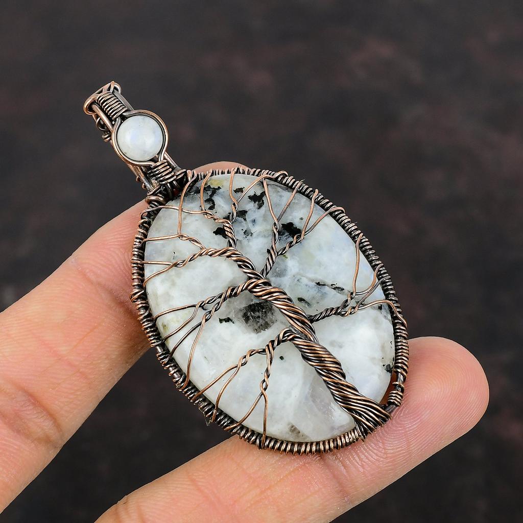 Tree Of Life Rainbow Moonstone Pendant Copper Wire Wrapped Pendant Handmade Pendant Dainty Gemstone Pendant Gift For Mom Copper Wire Jewelry