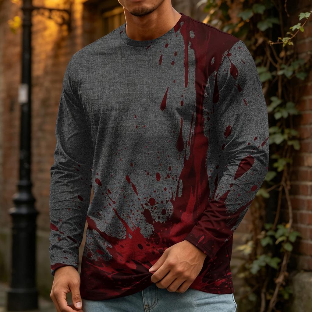 Men's Halloween Printed Crewneck Long Sleeve Top Casual Loose Fit