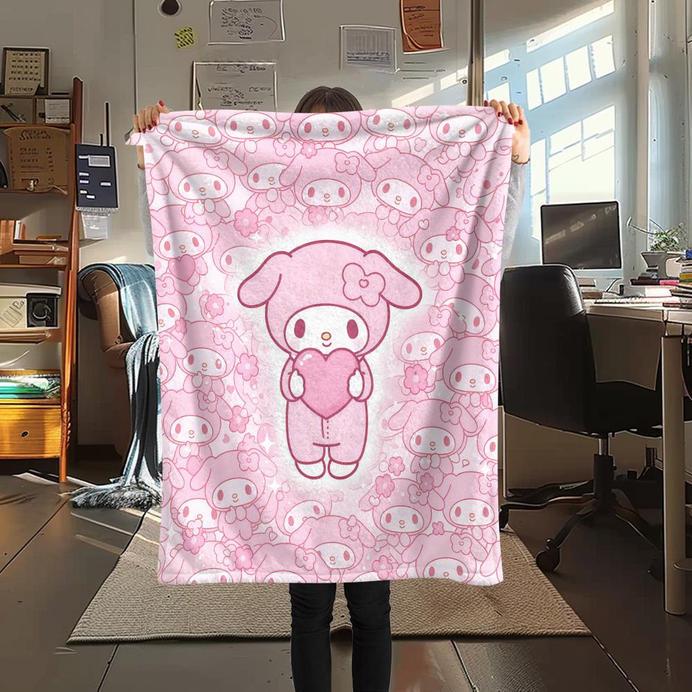 1PC My Melody Print Flannel Blanket, High quality All Seasons, Home Decor, Warmth and Comfort, Perfect for Christmas Gifts