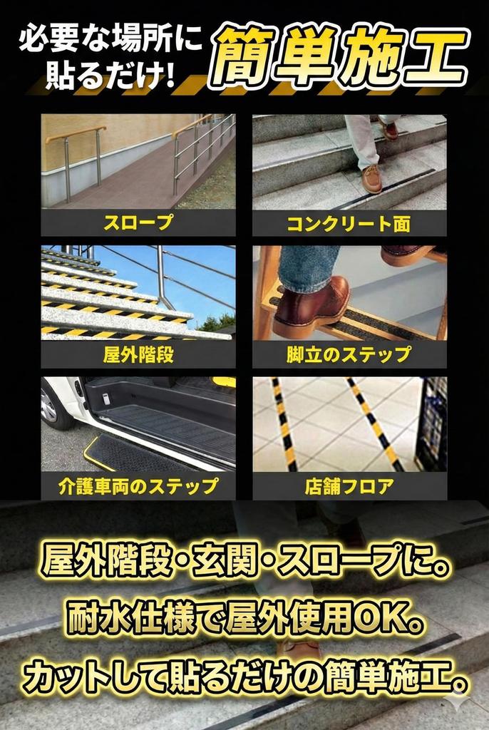 factus Anti-Slip Tape, Outdoor Stairs, Easy to Apply, Mineral Particles, Fall Prevention, Resistant