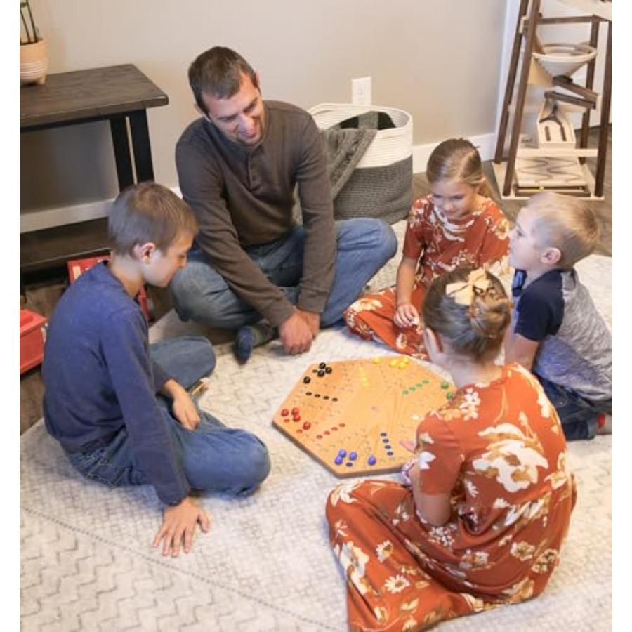 

Набор для игры в Wahoo с мрамором 16 Широкая доска из массива дуба Двусторонняя игровая доска с мрамором 16 мм и кубиками в комплекте Идеально подходит для Индо United States