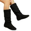 Plus-size Shoes, Flat Shoes, Height-increasing Mid-calf Boots, Women's Retro Round-toed Suede Fashion Boots