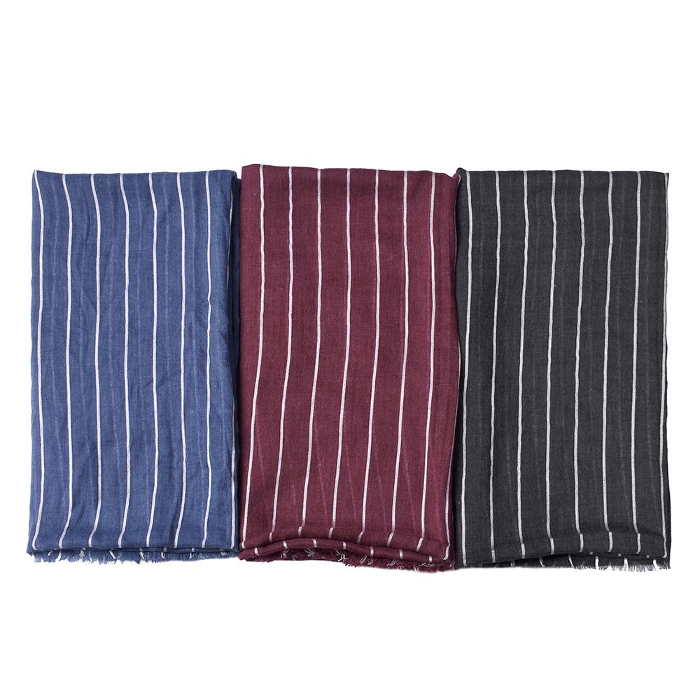 Blue Cotton Linen Men Scarf Spring Autumn Striped Tassel Scarf Men Fashion Style Male Accessories