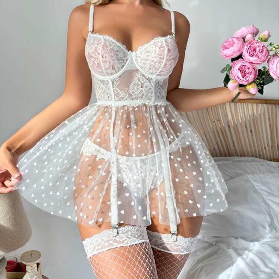 European & American Sexy Transparent Mesh Lingerie Set