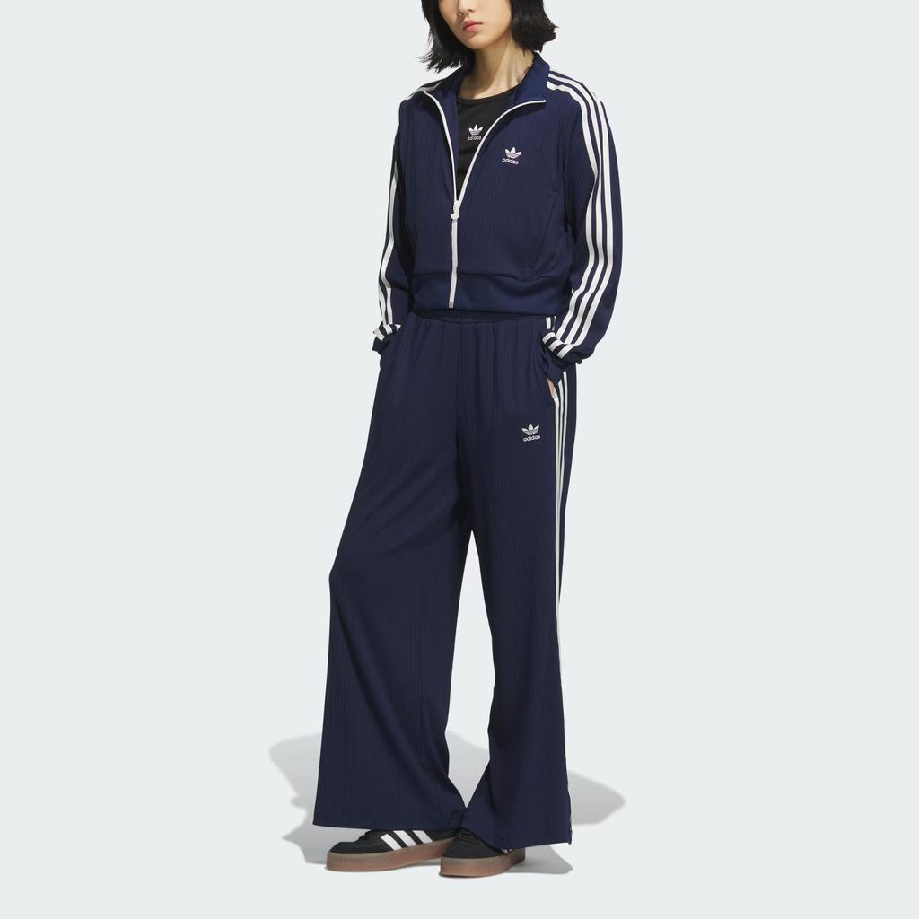 Adidas Originals Track Top Vintage Stand Collar Casual Sports Zip Striped Long Sleeve Jacket Women Jackets Deep-Indigo KB8950