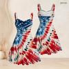 Women Plus Size Spaghetti Strap Off Shoulder Dress Swirl Tie Dye Star Patriotic Print Swing Dress