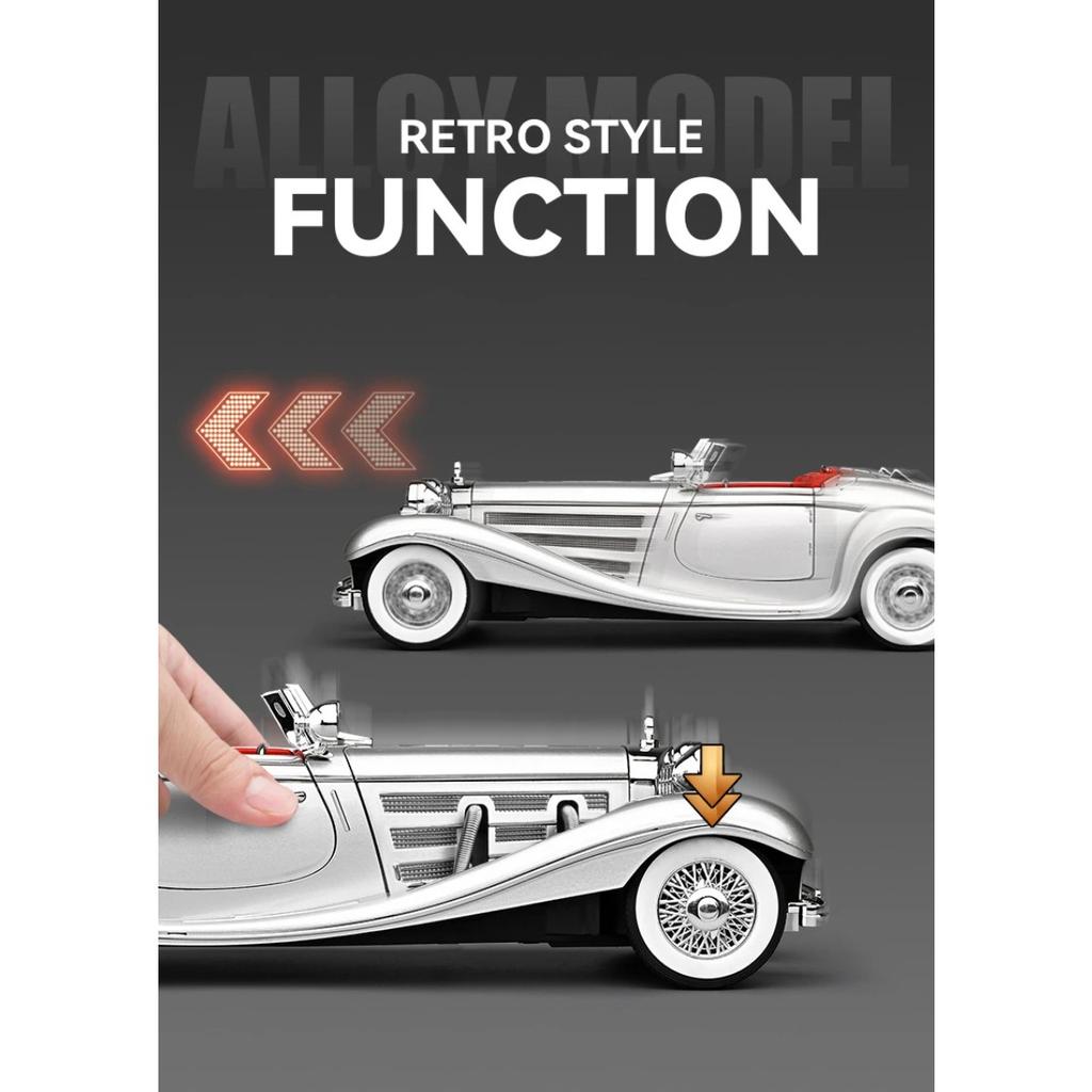 1/18 Benzs 500K Legering Luxy Auto Model Diecast Metaal Klassiek Retro Voertuig Auto Model Hoge Simulatie Geluid en Licht Kinder Speelgoed Cadeau