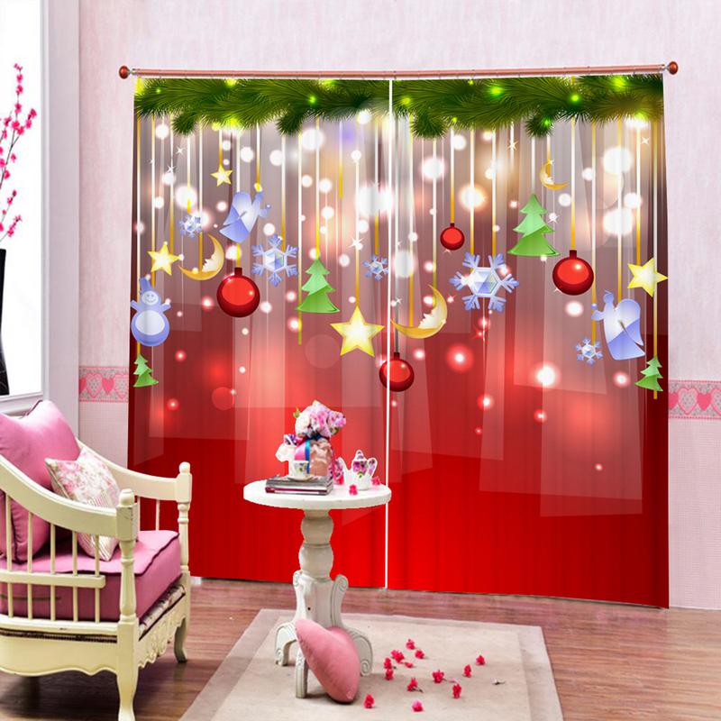2pcs Christmas Curtain Traditional Celebration Theme Pendant Holiday Party Supplies Window Decor Props For Living Room Bedroom