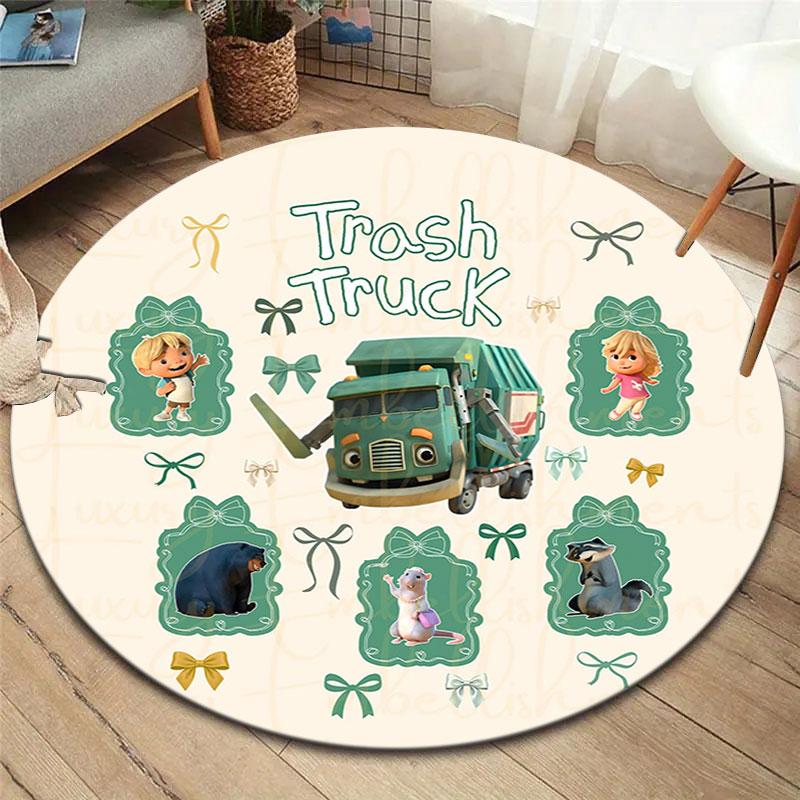 Trash Truck Round Area Rug,Carpet Rug for Living Room Bedroom Sofa Playroom Decor,Non-slip Floor Mat