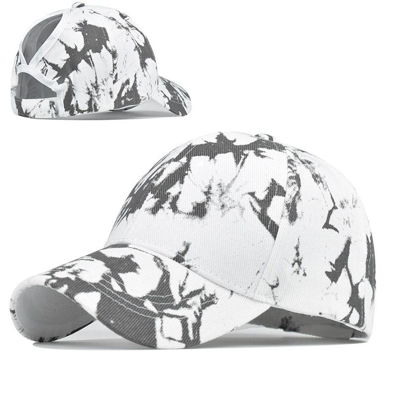 Foreign Trade Explosion Tie-dye Hat Pure Cotton European and American Women Empty Top Hat Sun Protection Visor Cotton Ponytail Hat Baseball Cap