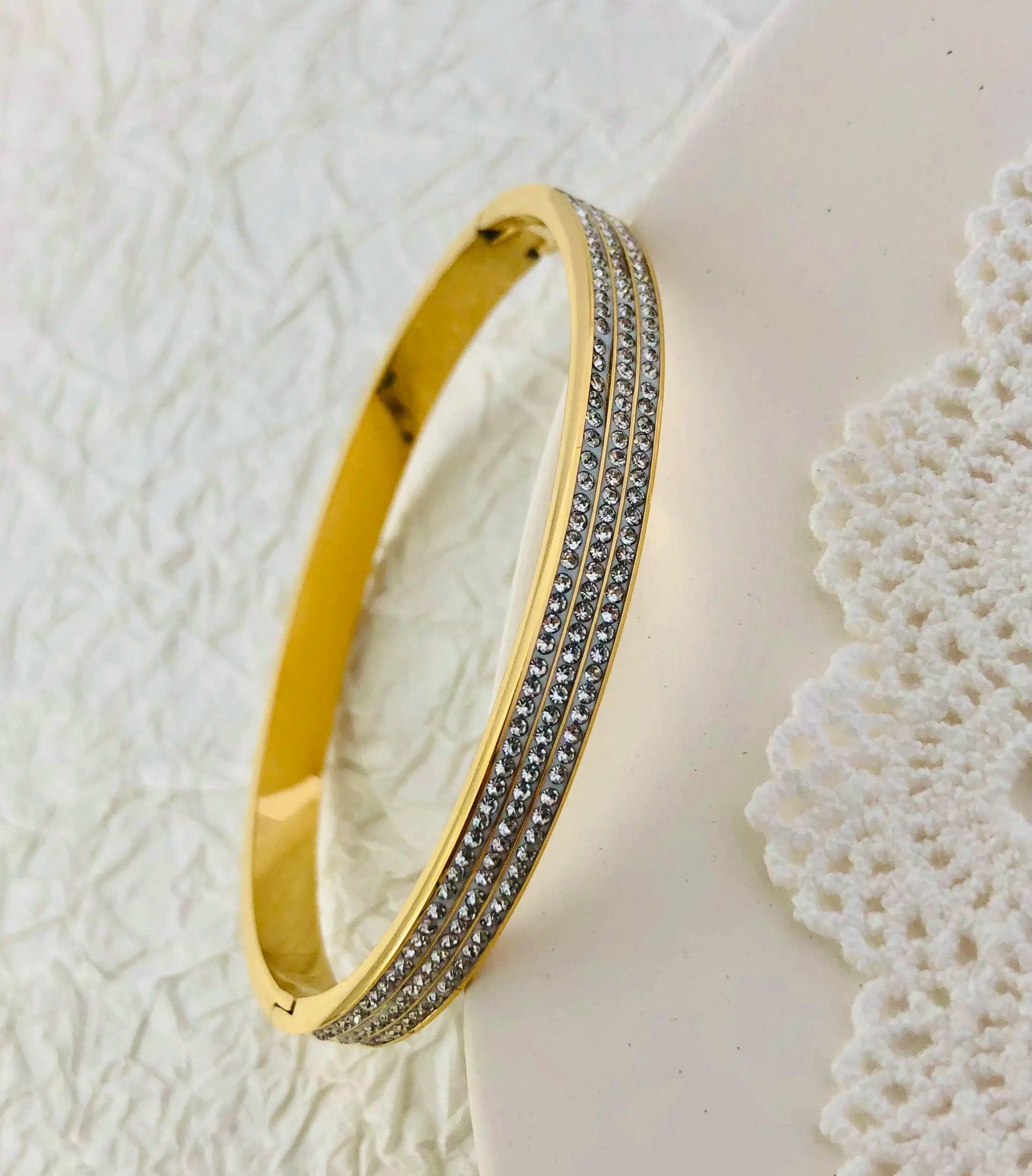 

Новый дизайн, инкрустированные цирконом, браслеты и браслеты для женщин, цвета: золотистый, серебряный, нержавеющая сталь, водонепроницаемые, элитные брендовые ювелирные изделия, подарки 58-60mm