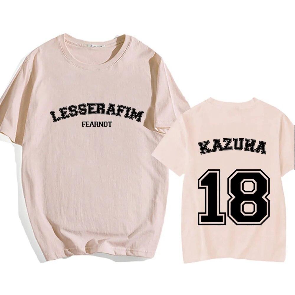 LE SSERAFIM KAZUHA 18 tricouri cu mânecă scurtă unisex tricou pentru femei vară primăvară tricouri moda coreeană pentru bărbați imprimare estetică