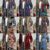 Damen Rundhals Langarm Strickjacke Oversized Vintage Ethno-Print Große Größen Offene Vorderseite Jacke Lässige Oberbekleidung