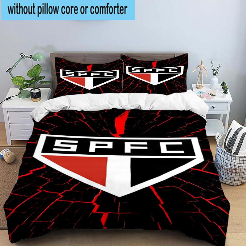 3pcs Paulo Fc Emblem Printed Bedding Set Duvet Cover Closure Includes 1 Duvet Cover & 2 Pillowcases Bedding Sets Home Decor Gifts