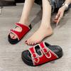 Flat Bottom One-word Outer Slippers Women's Fashion 2025 New Summer Belt Buckle Fairy Wind Soft Bottom Seaside Cool Slippers
